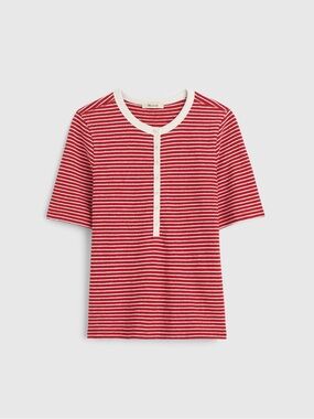 Madewell Striped Elbow Sleeve Henley Tee L